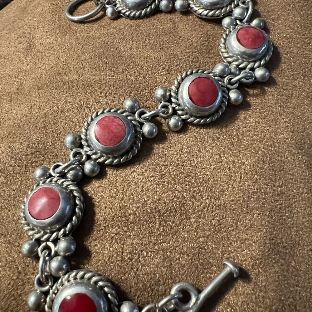Red Stone Silver-Tone Link Bracelet - Women Jewelry